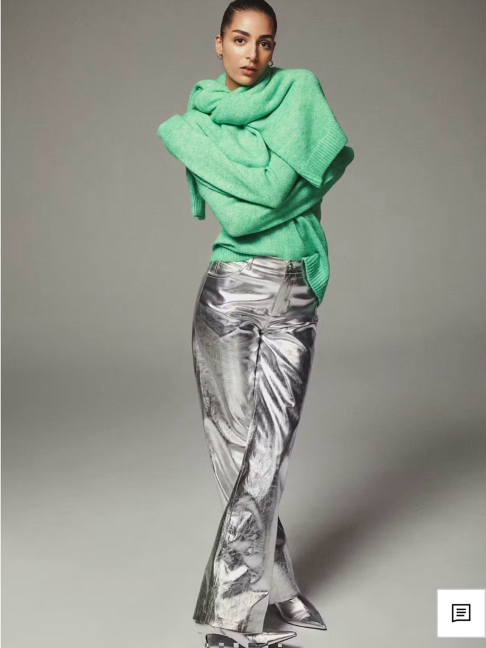 Mango Metallic Silver Wide-Leg Pants
